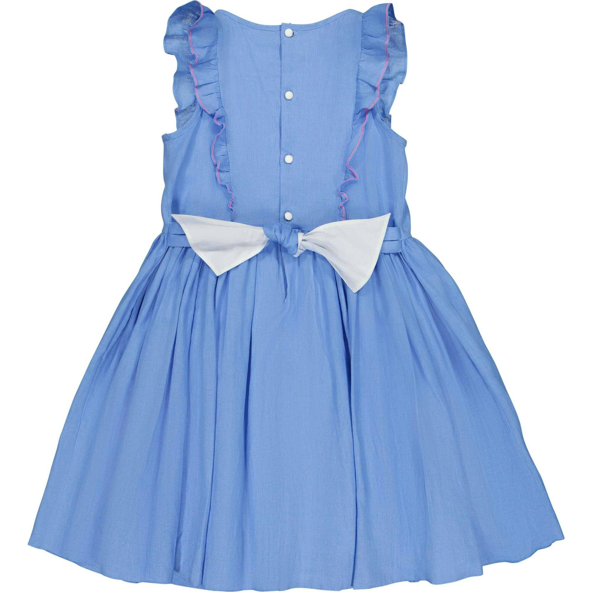 Elivia Blue Linen Smocked Dress