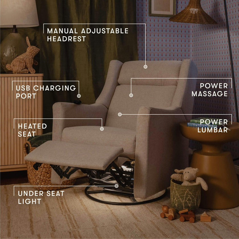 Babyletto Kiwi Deluxe Power Recliner and Swivel Glider with Heat and Massage