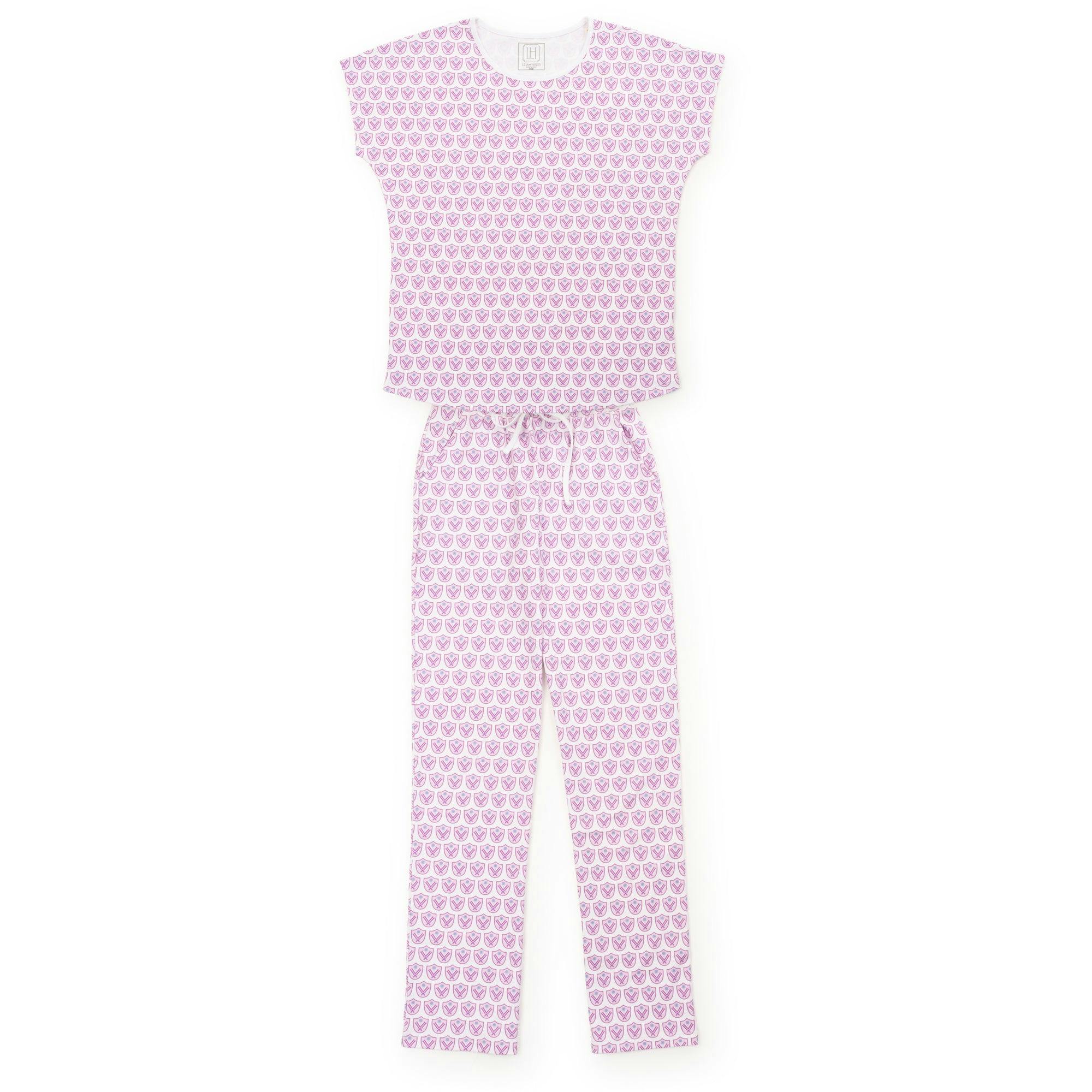Marcia Women's Pajama Pant Set - Pickleball Crest Pink