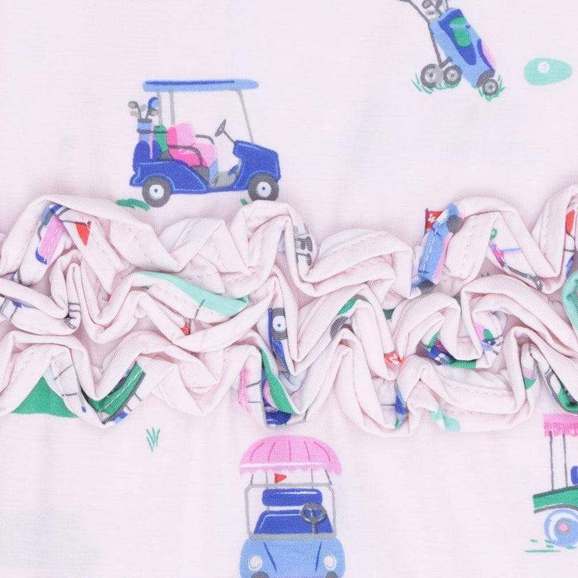 Vintage Golf Carts Pink - 2 Way Ruffle Back Zipper Footie