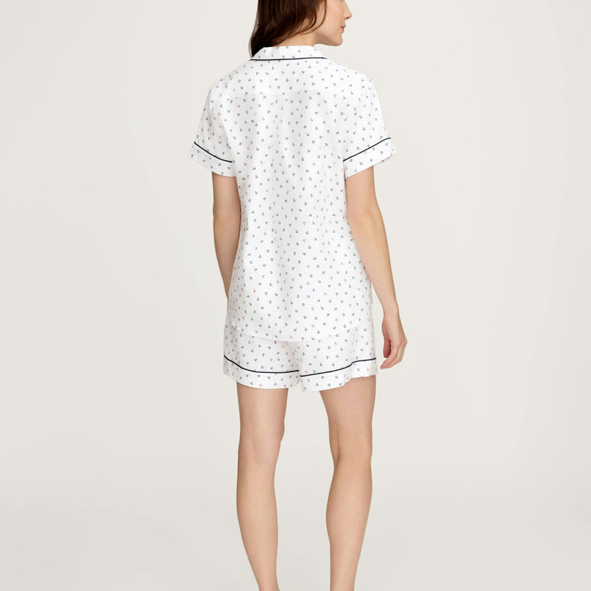 Women's Twill Short Sleeve Short Set in Anchors Away White