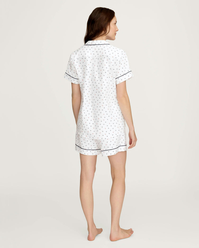 Women's Twill Short Sleeve Short Set in Anchors Away White