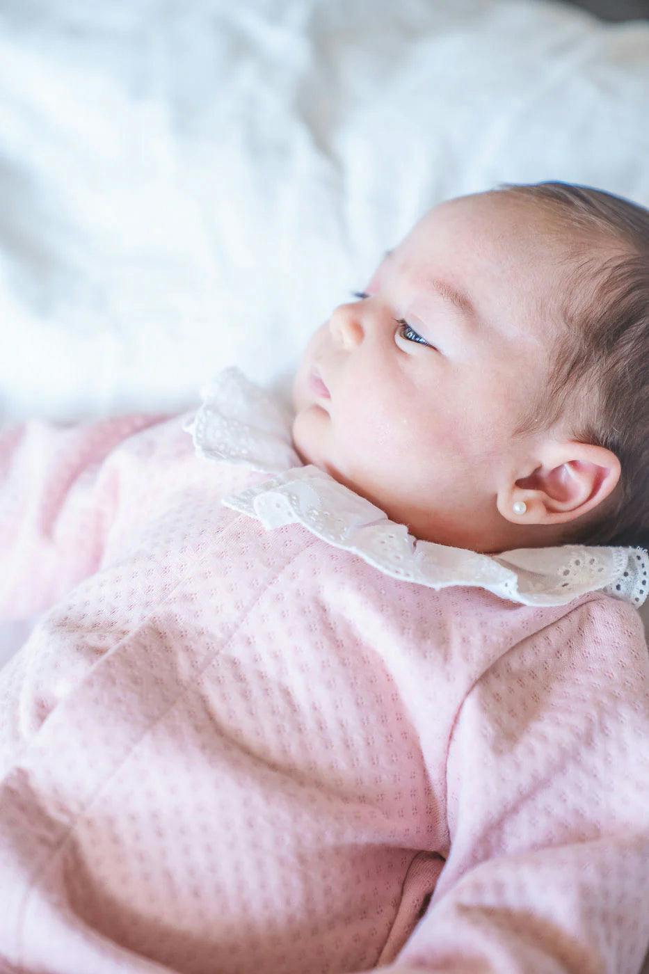 Pink Collar Quilted Pima Cotton Baby One-Piece Pajamas
