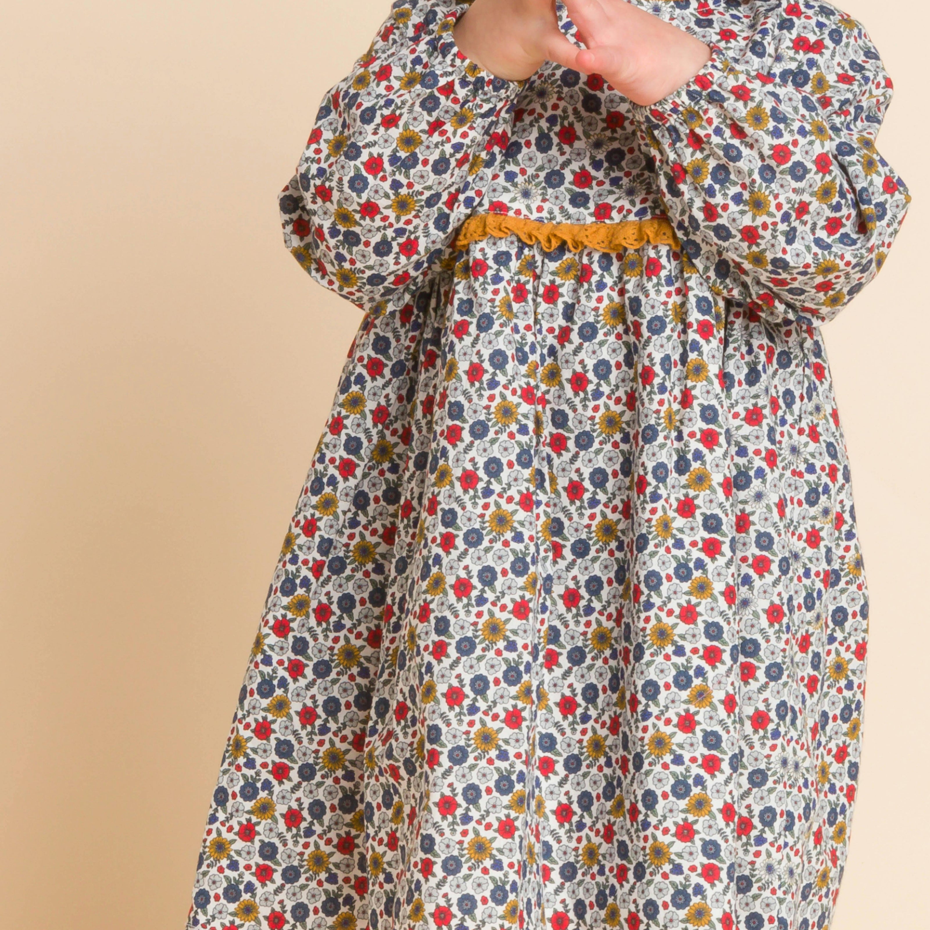Toddler Long Sleeves Dress with Lace Trim