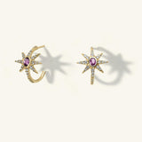 Pink Sapphire Starburst Hoop Earrings