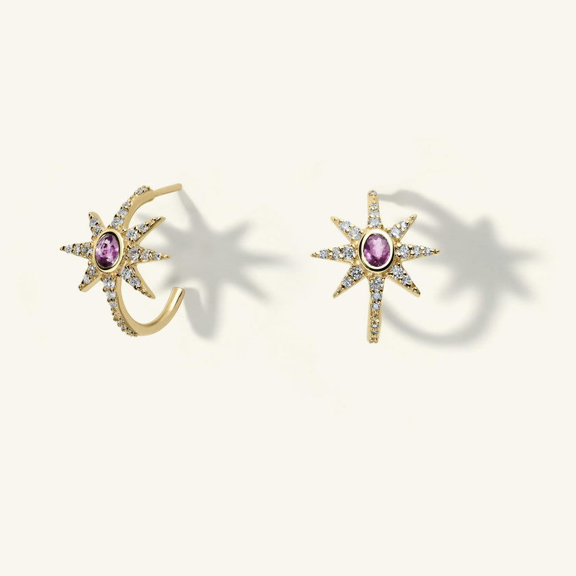 Pink Sapphire Starburst Hoop Earrings