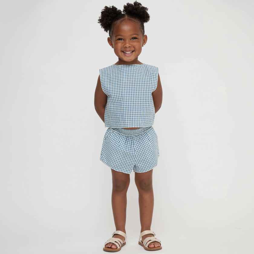 The Tiny Dylan Short Set - Lagoon Gingham