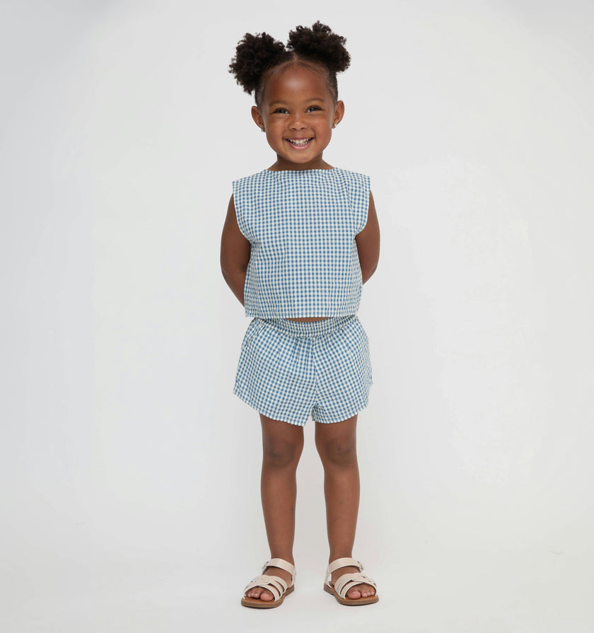 The Tiny Dylan Short Set - Lagoon Gingham
