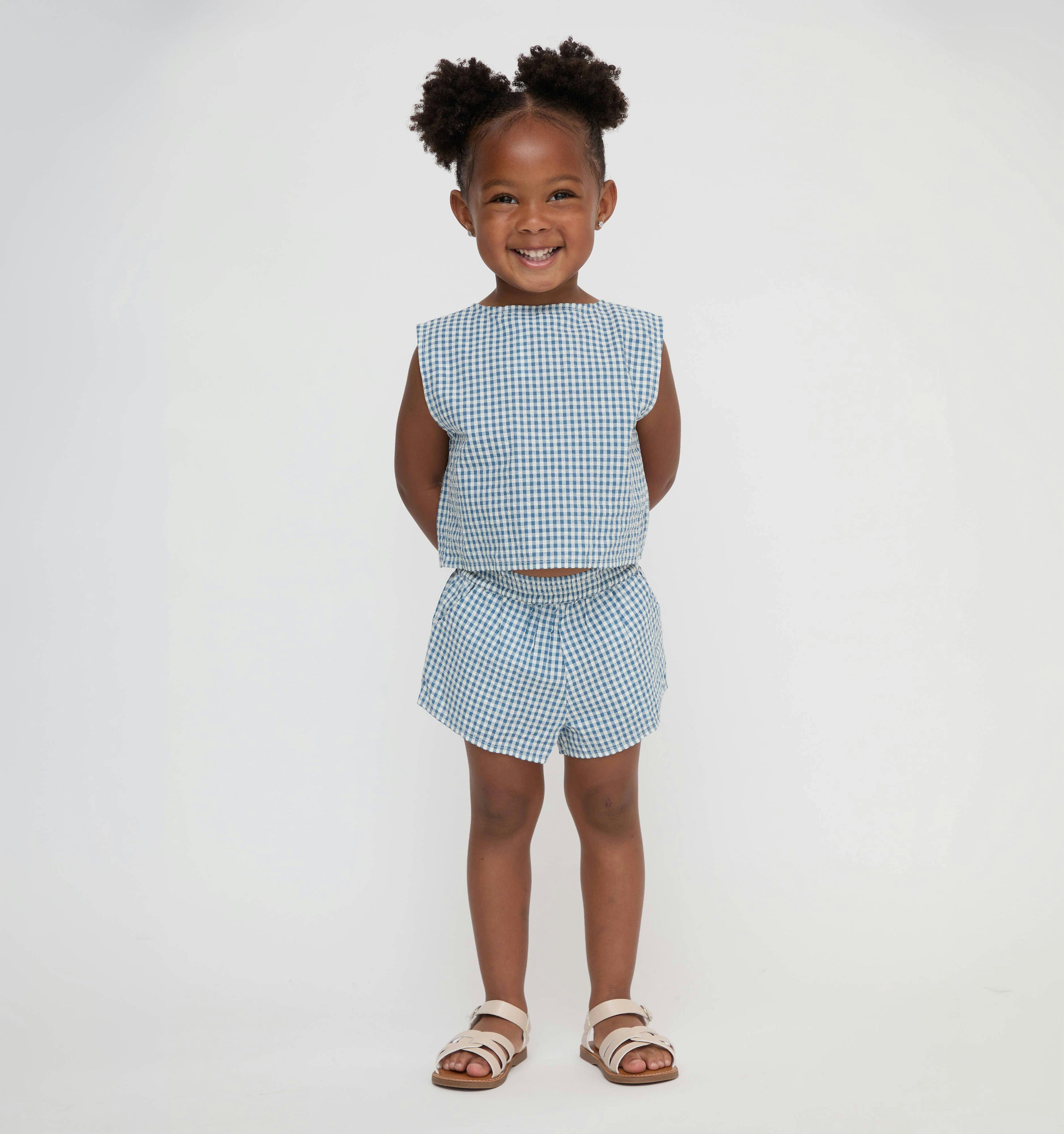 The Tiny Dylan Short Set - Lagoon Gingham
