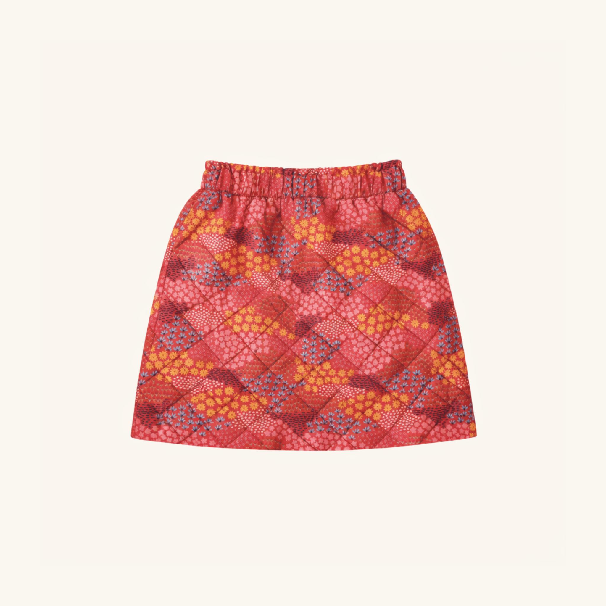 Quilted Skirt in Red Floral