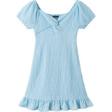 Tween Girls Textured Twist-Front Puff Sleeve Dress | Blue Twist