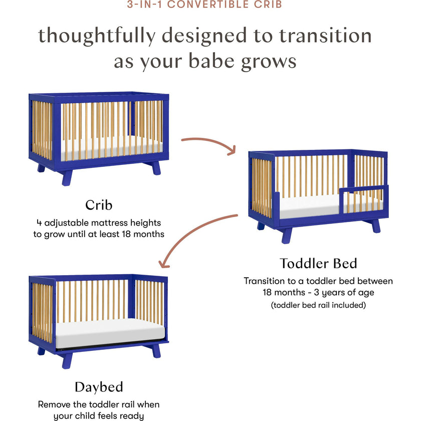 Hudson 3-In-1 Convertible Crib With Toddler Bed Conversion Kit