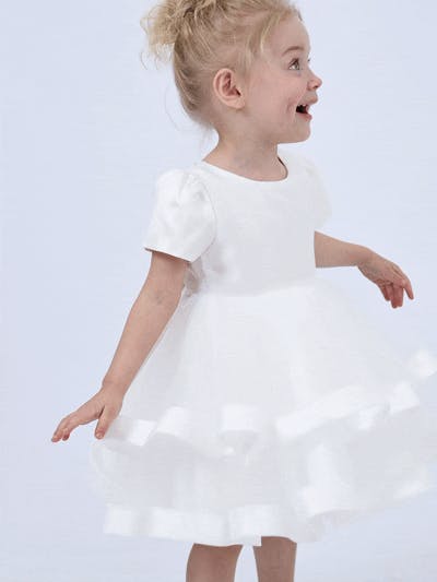 White Suttona Satin Bow Dress