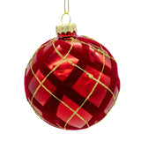 Kurt Adler 80MM Glass Flocked Red With Gold Glittered Design Ball Ornaments, 6-Piece Set