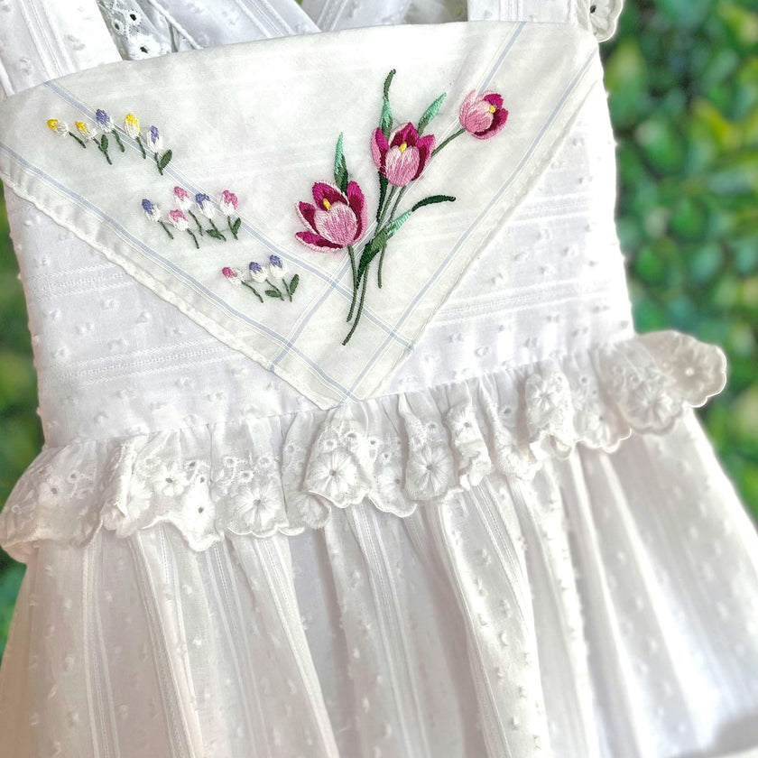 4T Heirloom Handkerchief Dress - Pink Tulips & Daisies