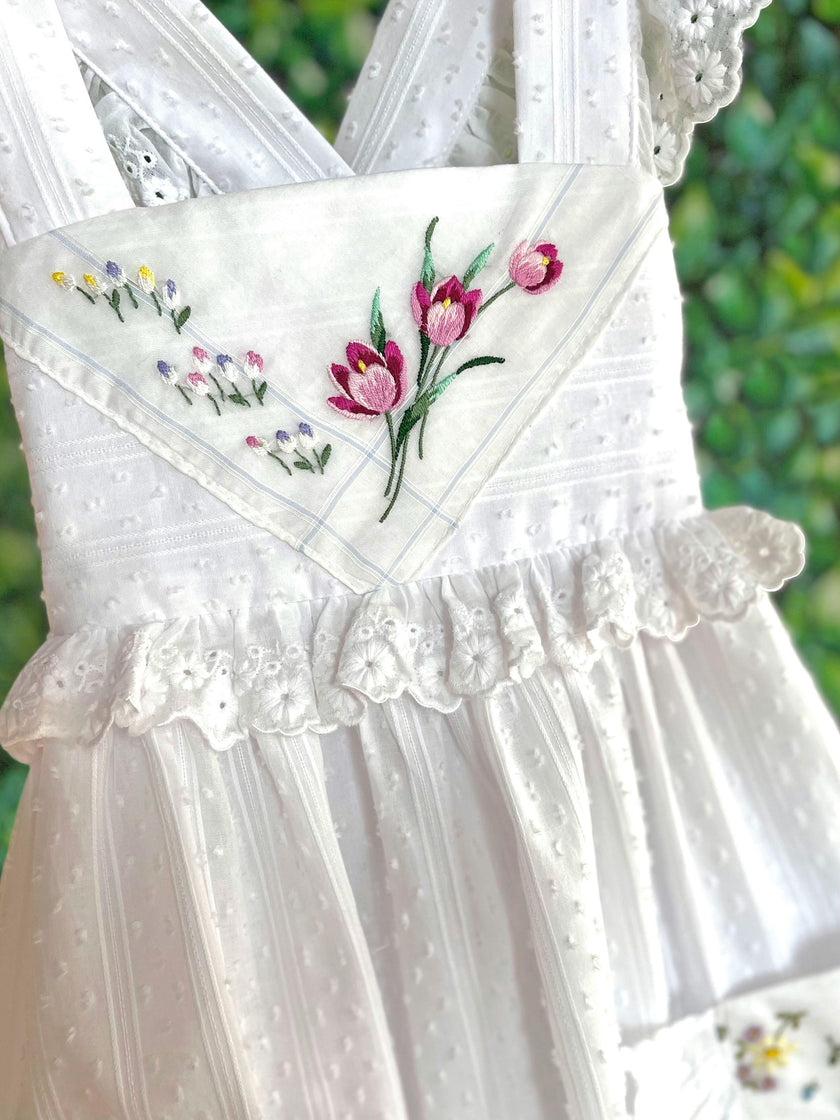 4T Heirloom Handkerchief Dress - Pink Tulips & Daisies