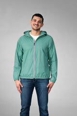 Moss green full zip packable Rain jacket and windbreaker