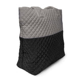 Newport Two-Tone Quilted Tote Bag with Zipper Closure - Light Grey/Black