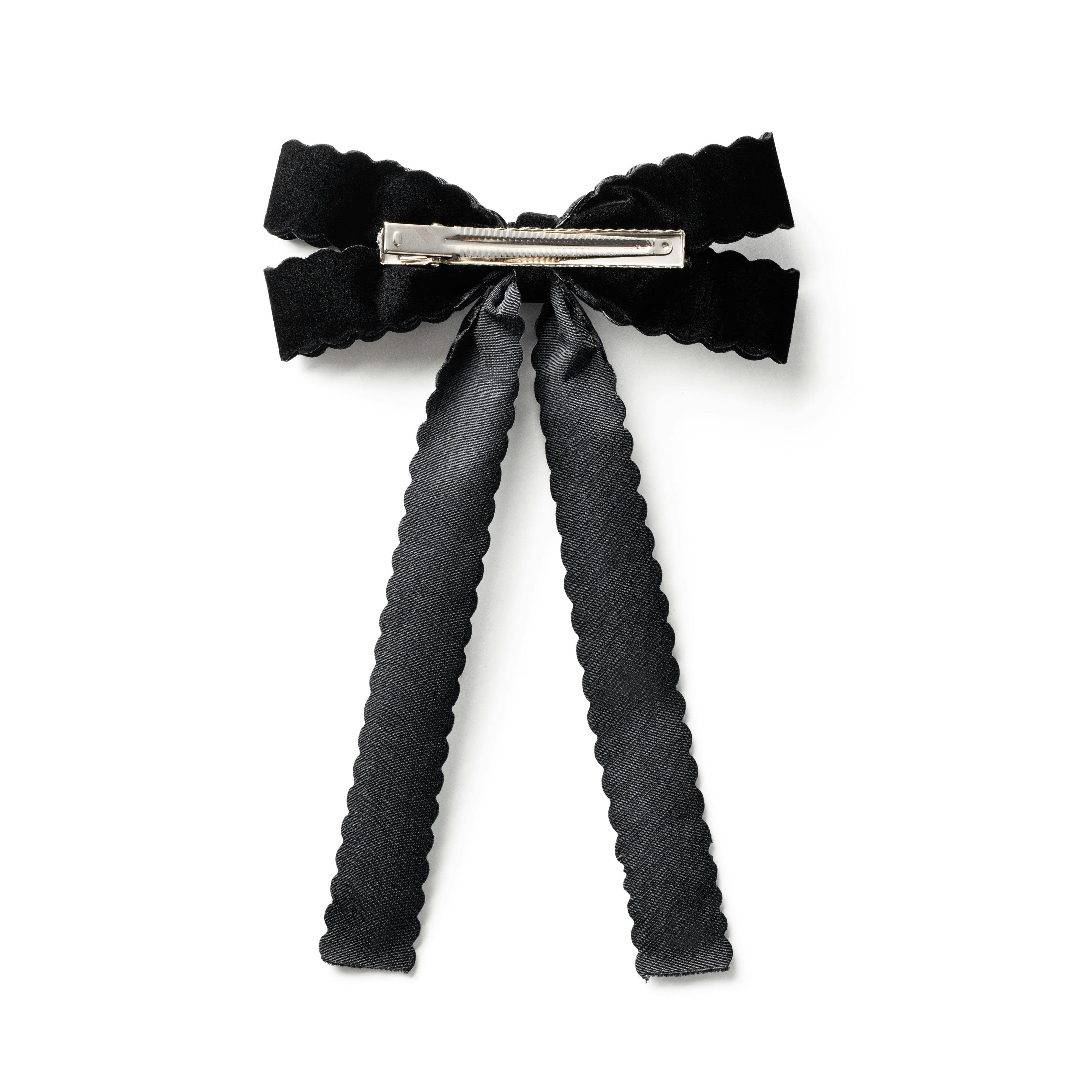 Halo Luxe Opaline Velvet Scalloped Long Tail Clip - Black