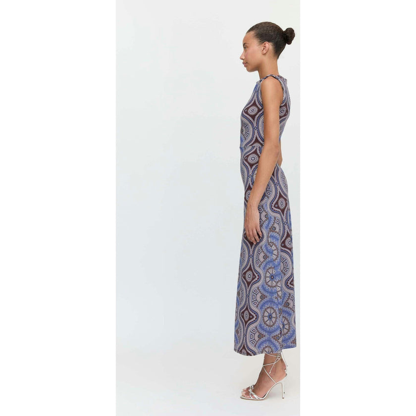 The Sloane Dress - Brown Cobalt Medallion