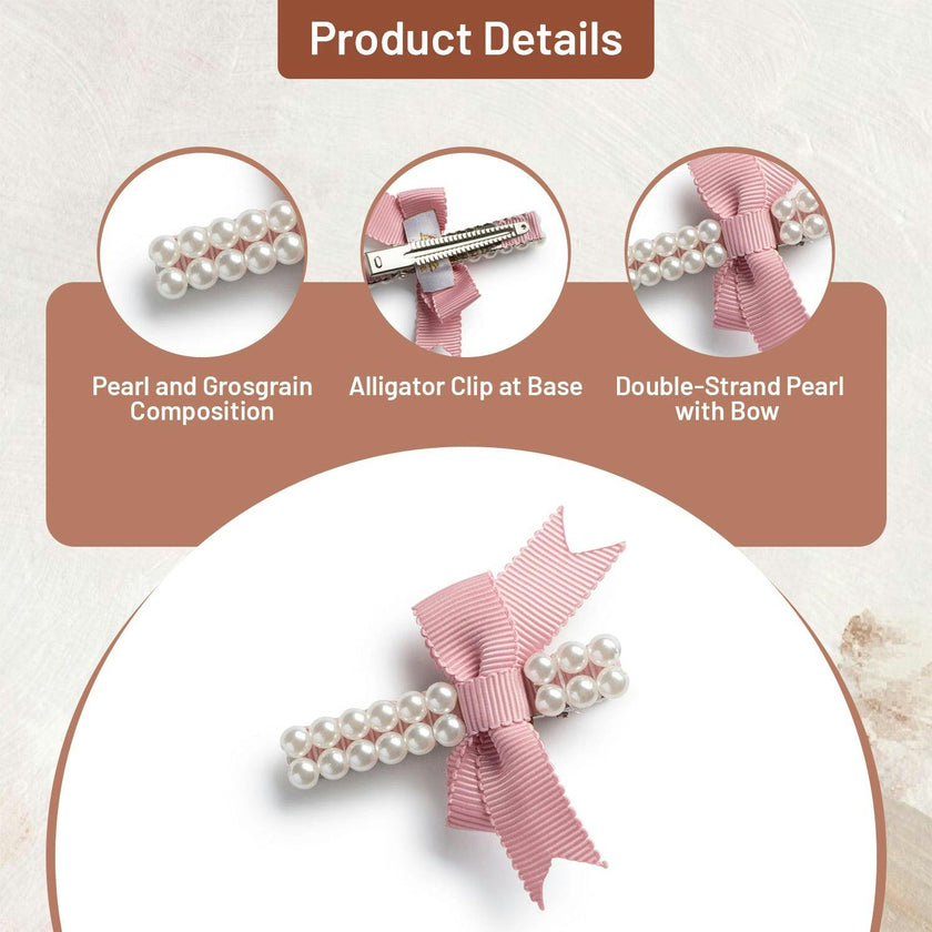 Halo Luxe Molly Double Strand Pearl Grosgrain Bow Clip - Mauve