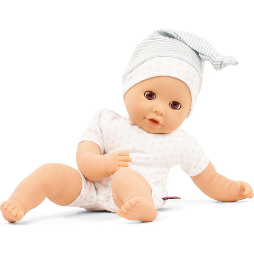 Cosy Aquini 13" Bathing Doll with Sleepy Brown Eyes and Sock Hat