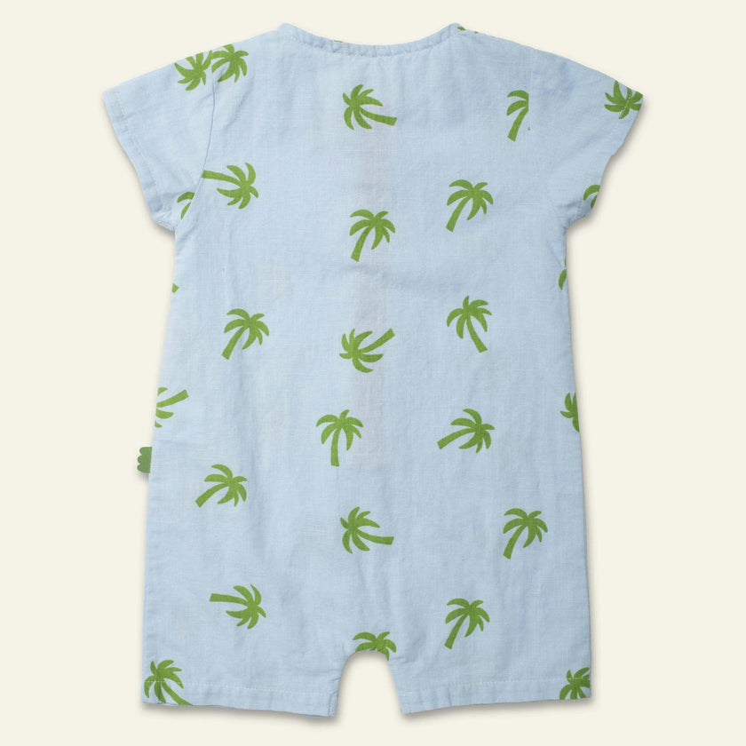 Linen Palm Tree Pocket Baby Romper