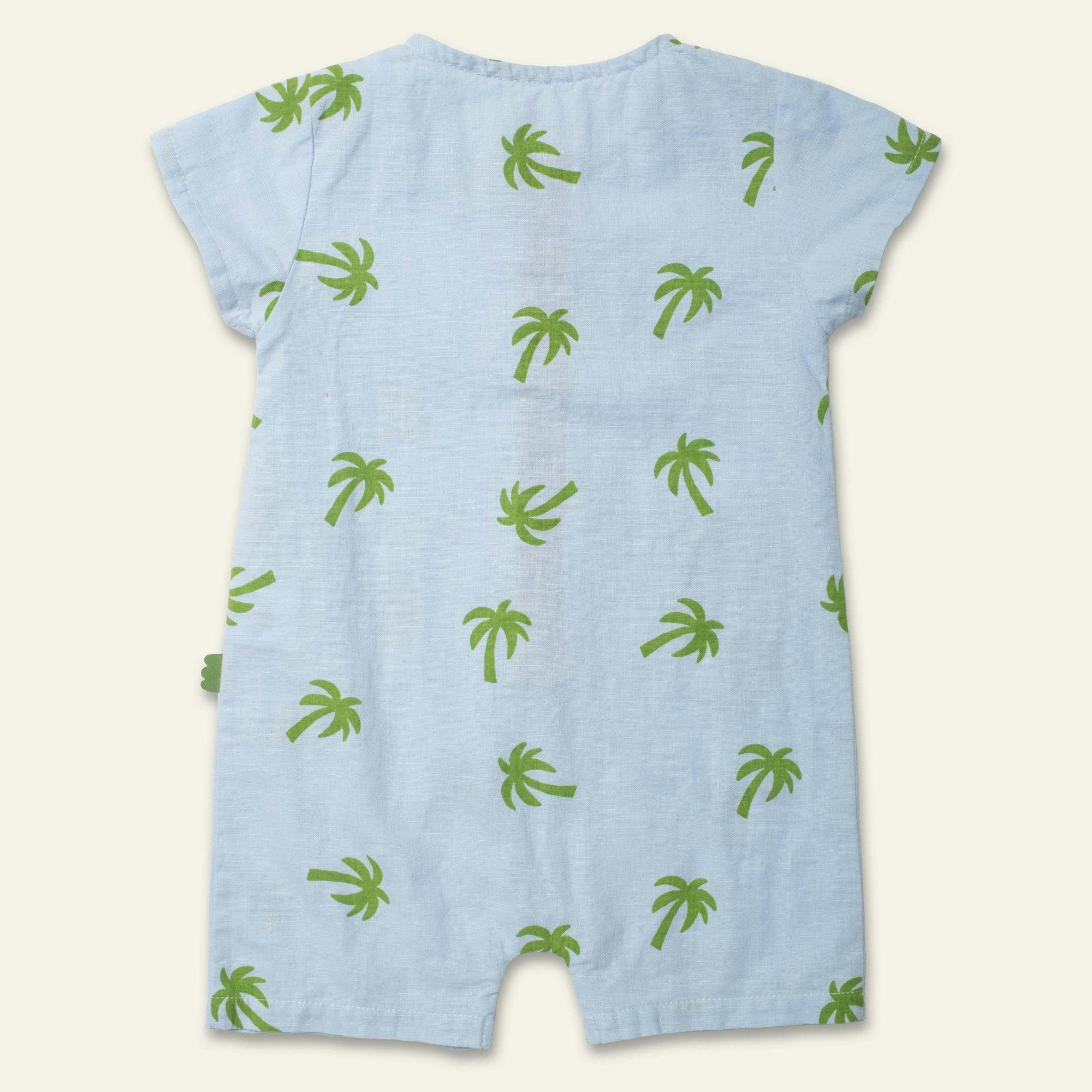 Linen Palm Tree Pocket Baby Romper