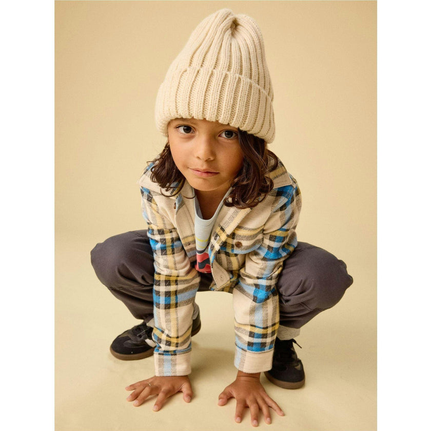 French Terry Plaid Shacket, Natural