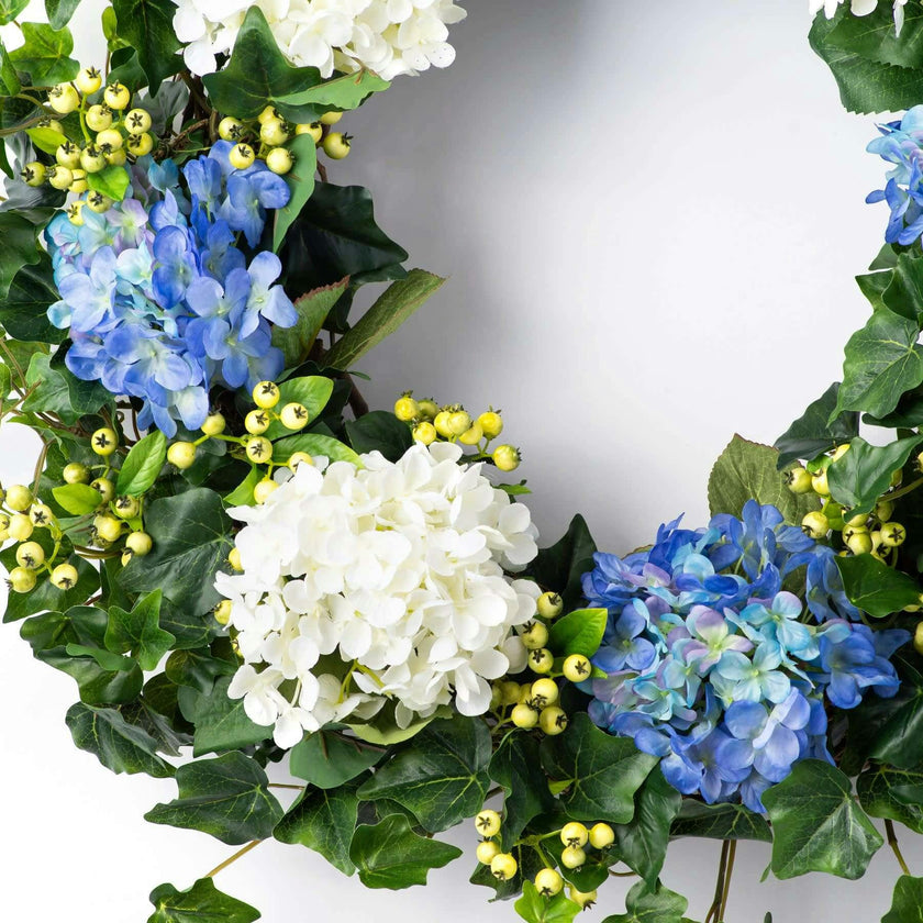 Blue & White Hydrangea, English Ivy & Berry Everyday Spring Front Door Wreath
