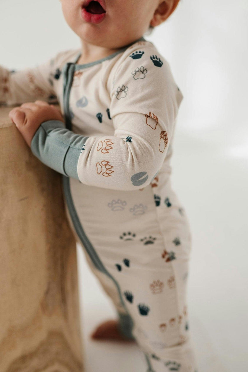 Baby Boy Long Sleeve Zip Romper in Footprints