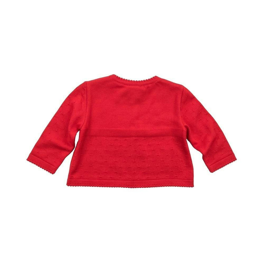 Red Three Button Cardigan Sweater