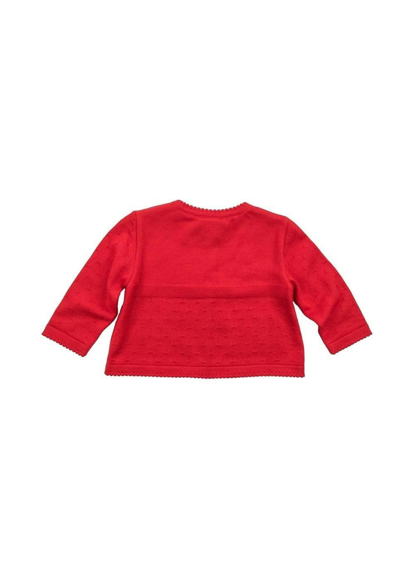 Red Three Button Cardigan Sweater