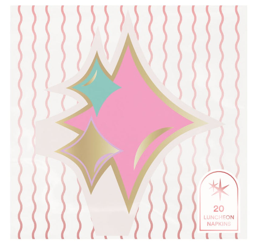 Packed Party Just Sparkle Die-Cut Dessert Napkins 20ct - Gold Foil Sparkle-Shaped 3-Ply Napkins for Birthdays and Celebrations
