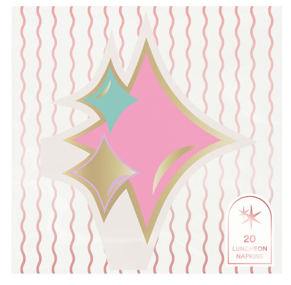 Packed Party Just Sparkle Die-Cut Dessert Napkins 20ct - Gold Foil Sparkle-Shaped 3-Ply Napkins for Birthdays and Celebrations