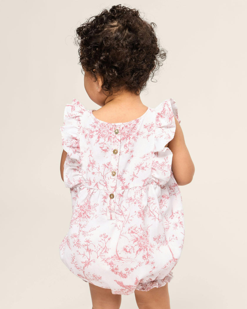 Baby's Twill Ruffled Romper in Pink Timeless Toile