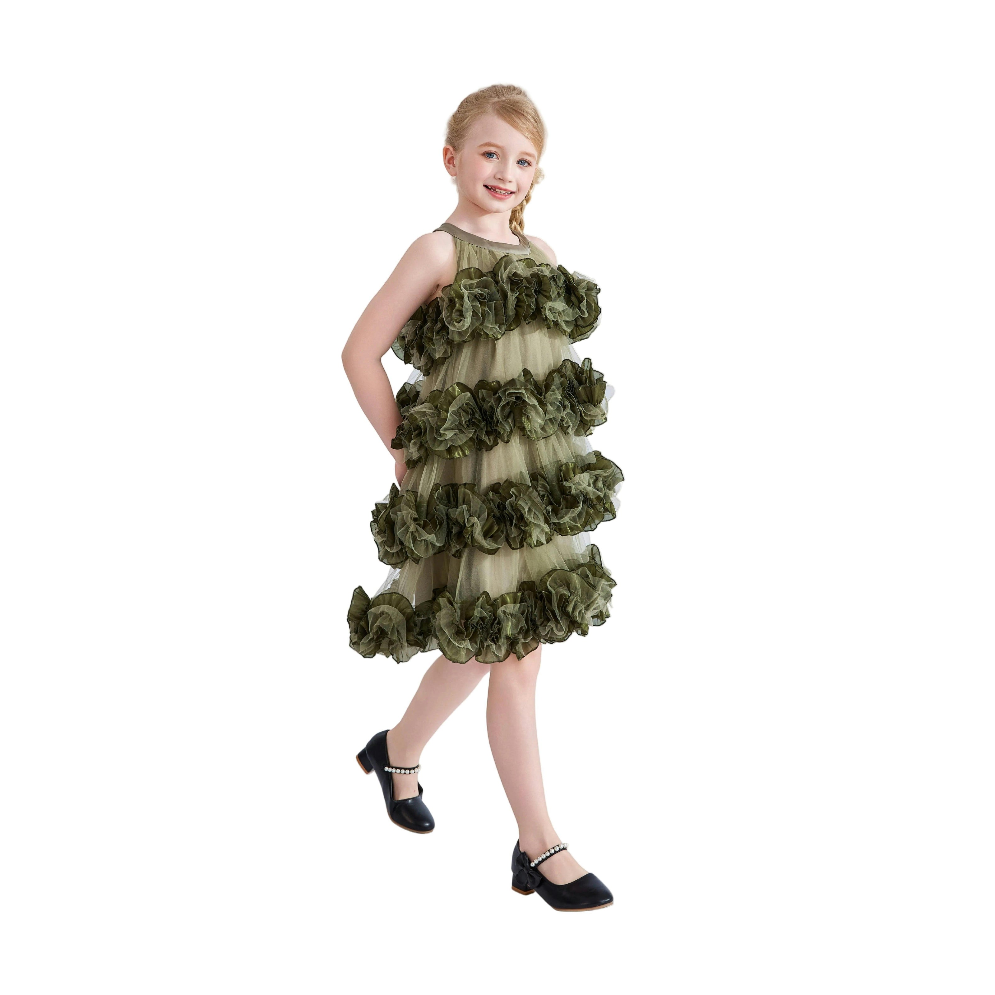 Green Elysia Tiered Ruffle Dress