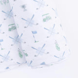 Golf Trellis Blue - 2 Way Zipper Footie & Swaddle Blanket