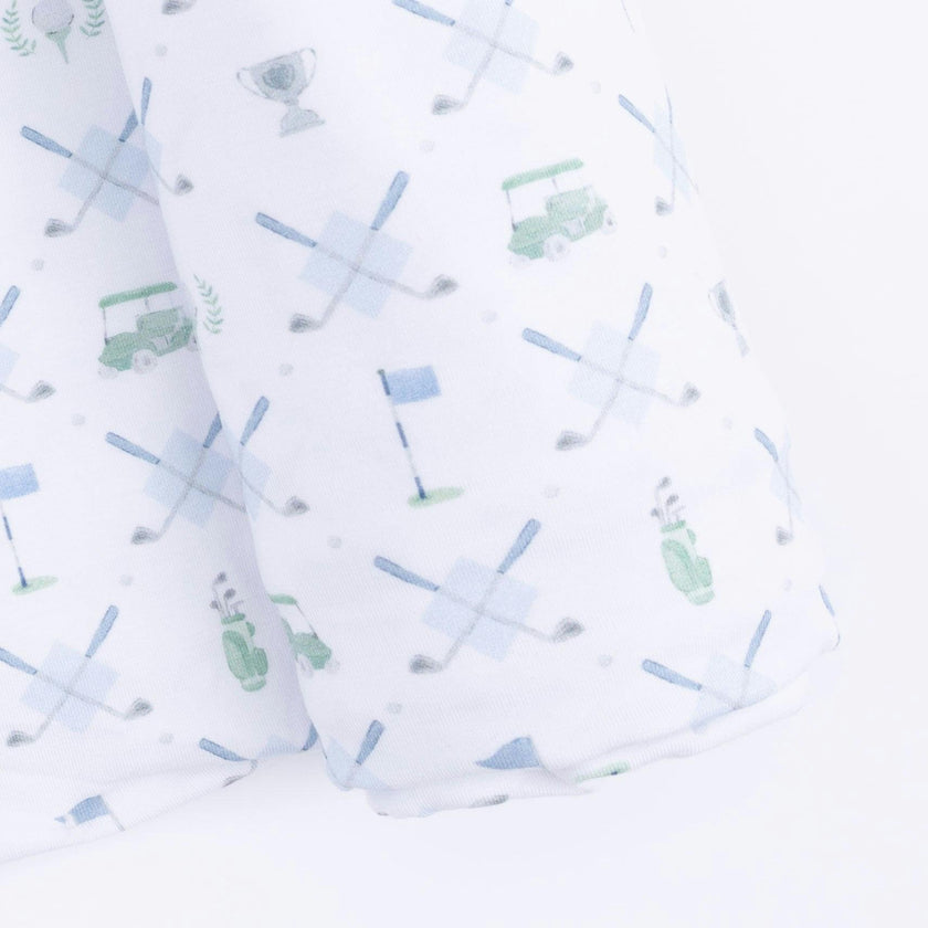 Golf Trellis Blue - 2 Way Zipper Footie & Swaddle Blanket