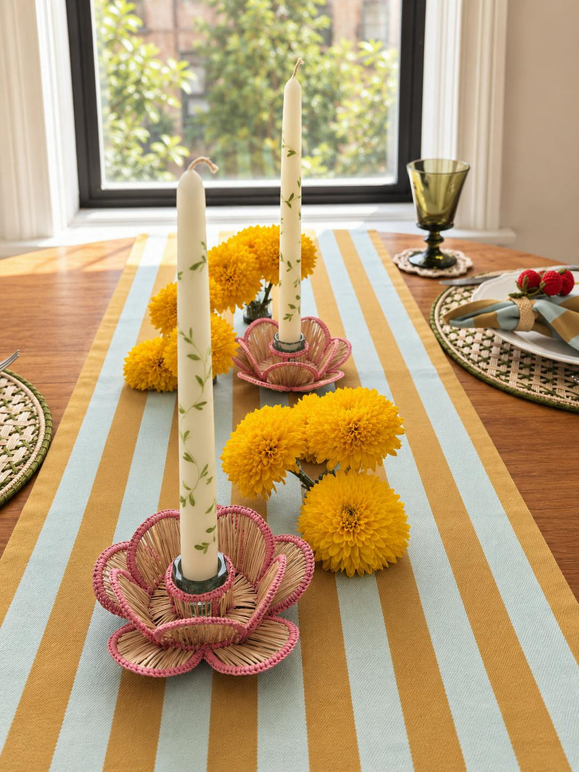 Flora Handwoven Candle Holder in Pink
