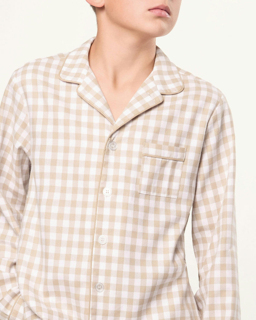Kid's Twill Pajama Set in Camel Gingham
