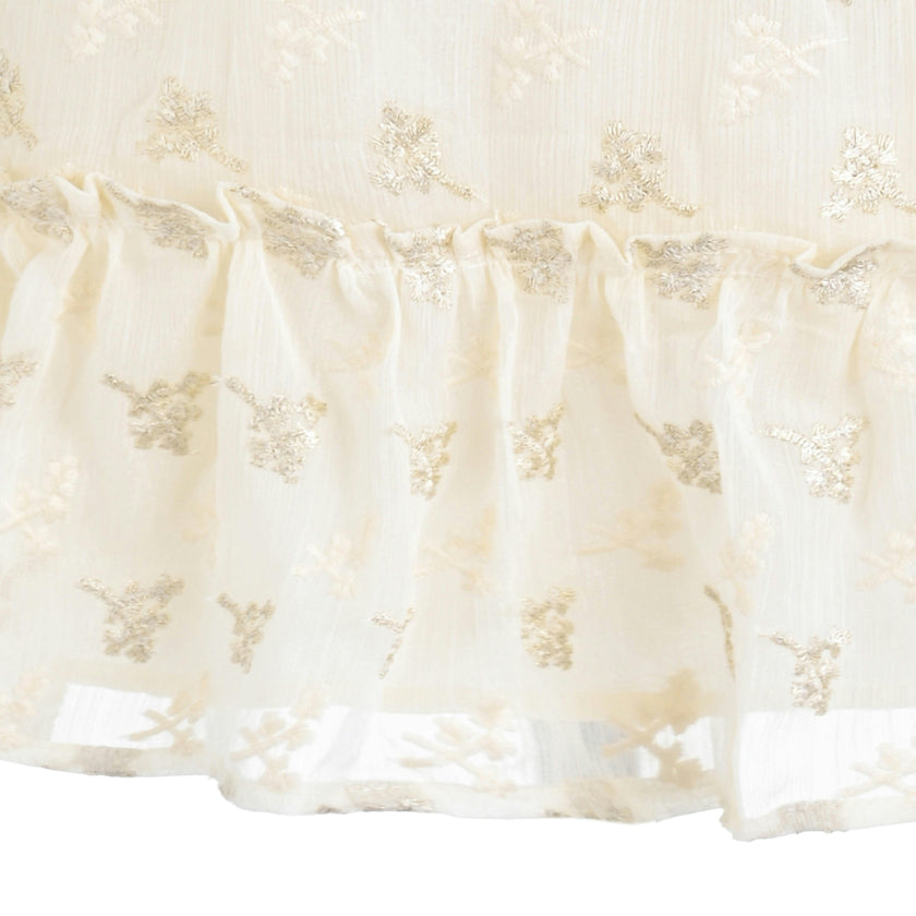 Cream Gold Motif Ruffle Dress