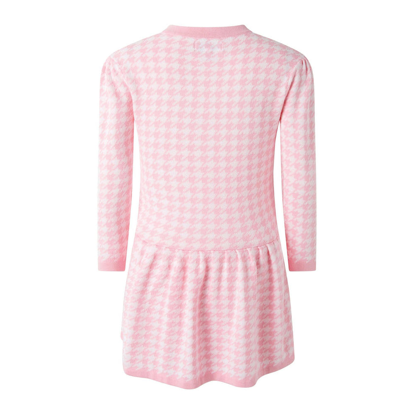 Pink Houndstooth Knit Dress