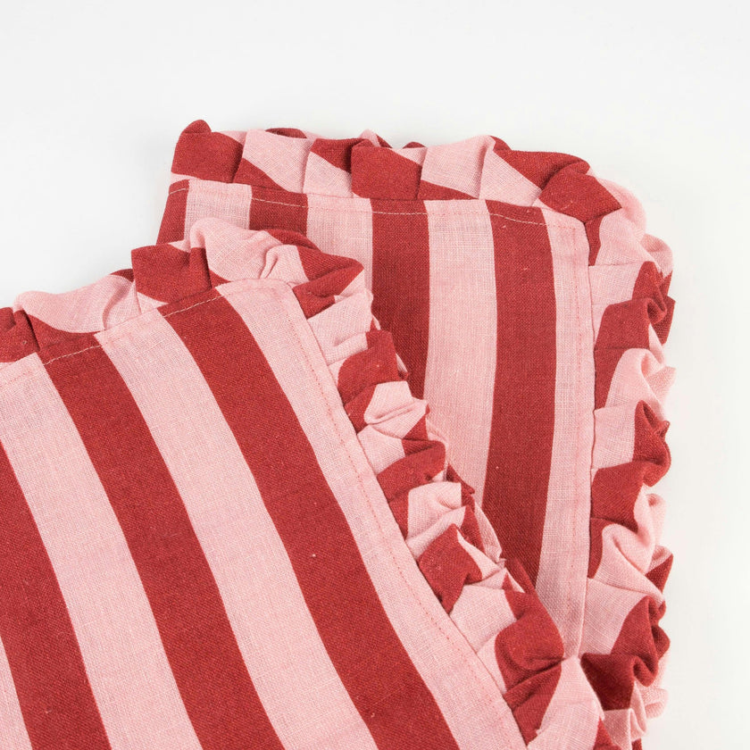 Red & Pink Stripe Ruffle Fabric Napkins