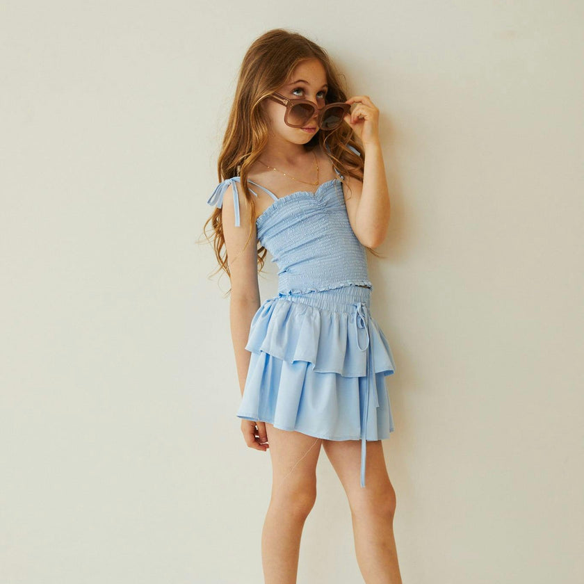 Willow Pastel Blue Satin Skort
