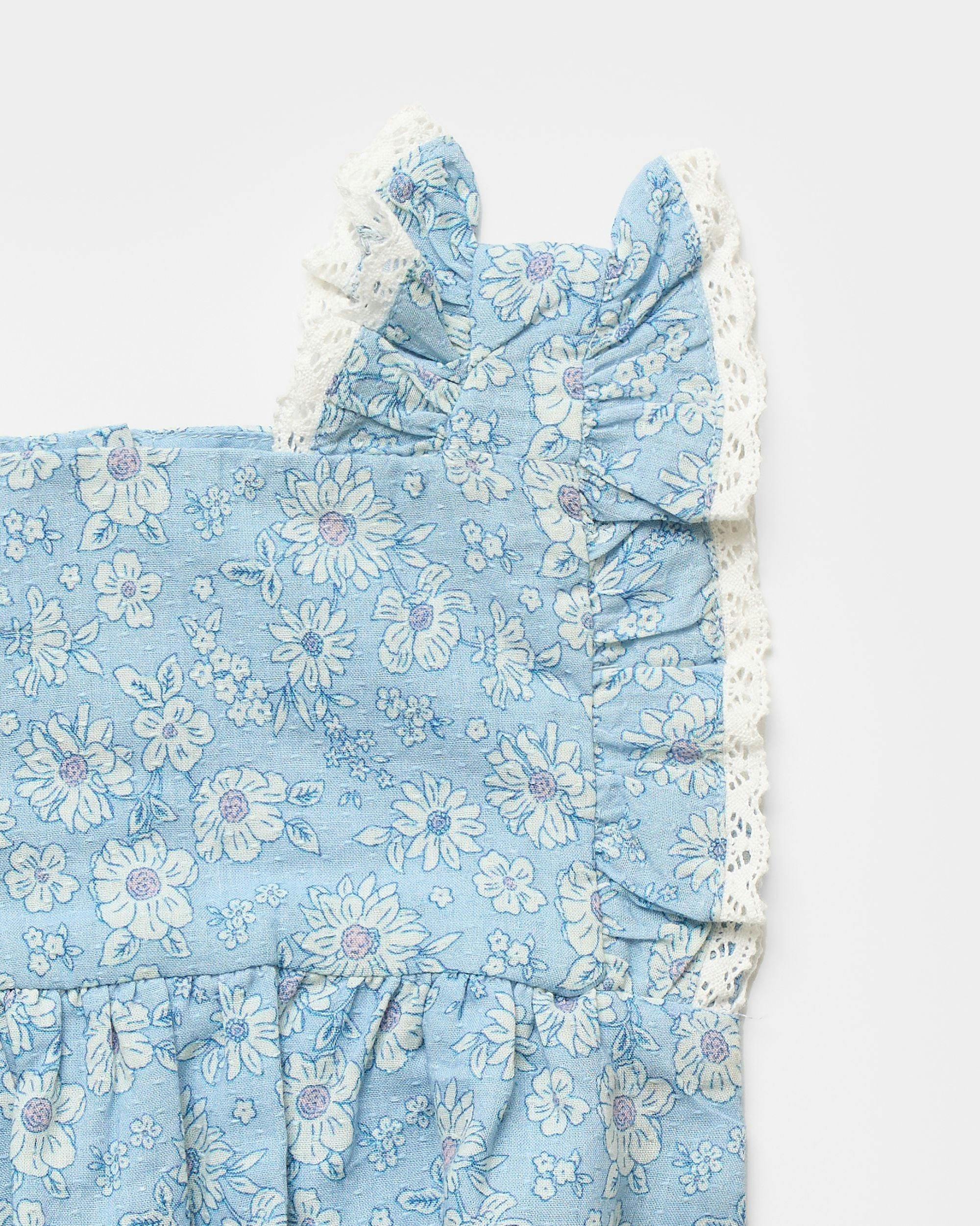 Eva Baby Romper - Tonal floral blue print