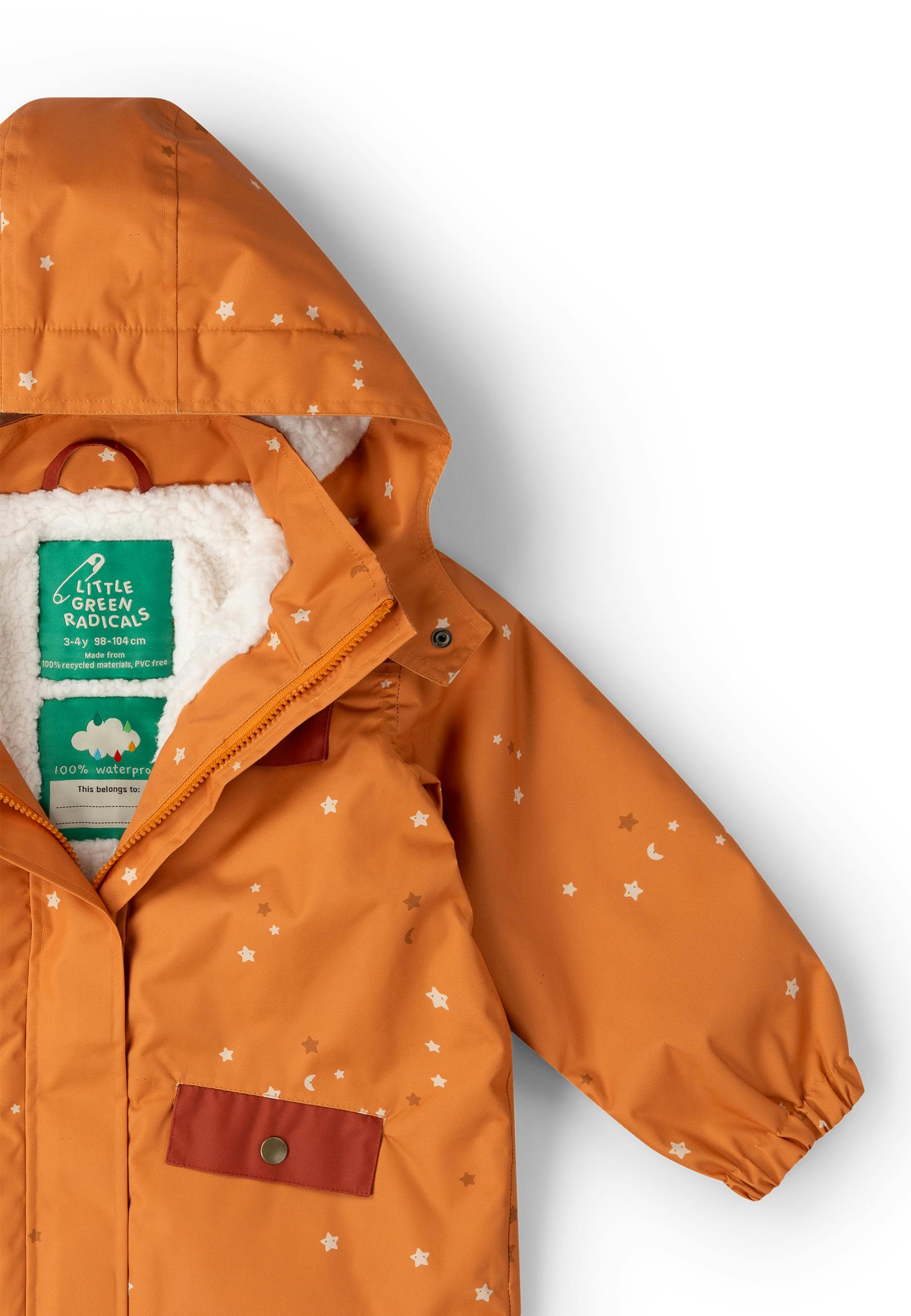 Gold Stars Recycled Waterproof Adventure Winter Coat, Gold