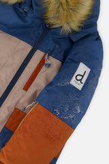 Two Piece Play Snowsuit Navy And Rust Colorblock With Blue Bear Print Pants