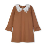 Brown Lace Collar Dress