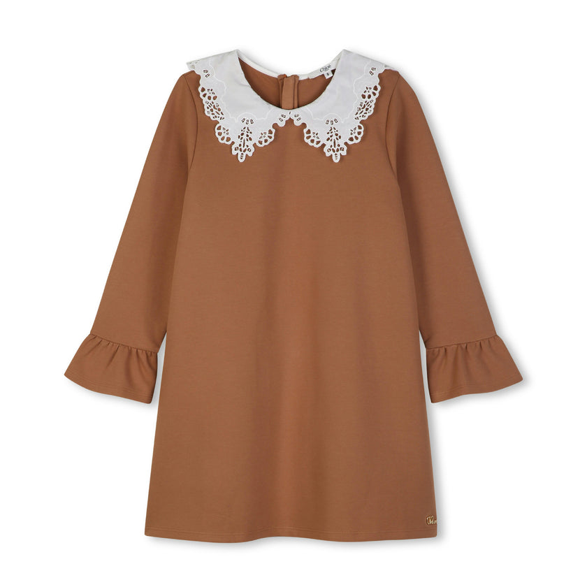 Brown Lace Collar Dress